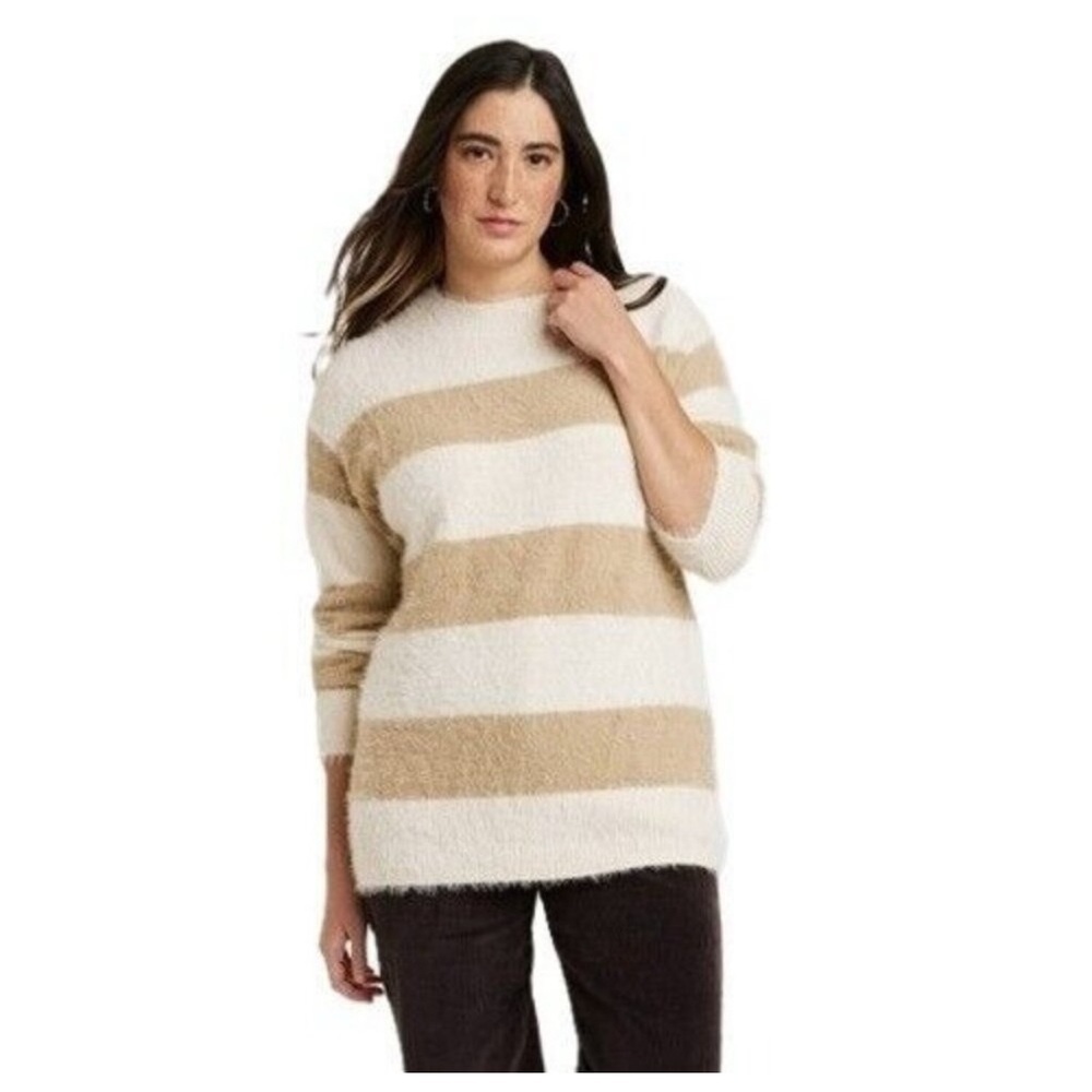 Universal Thread Women's Tan and Cream Striped Sweater